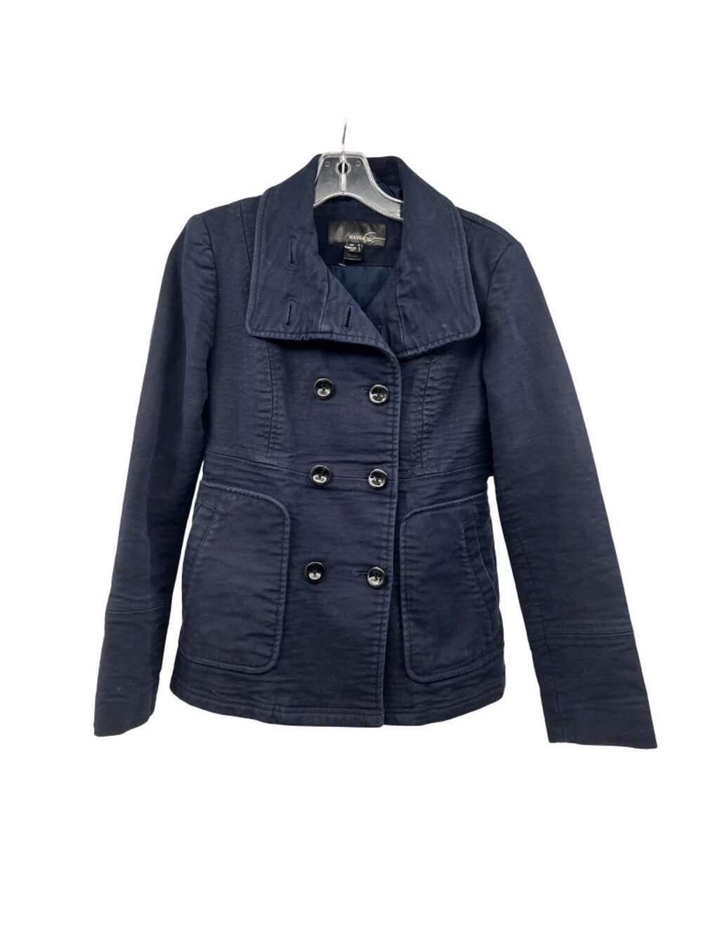 Mango Suit Womens Pea Coat Short Triple Breasted Navy Size Small Pockets